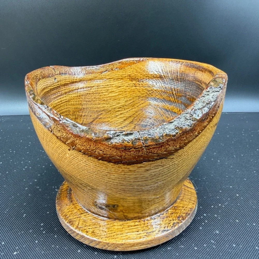 Rob Freer Hand Crafted Live Edge‎ Wood Bowl Pedestal Base Artisan Decor Signed